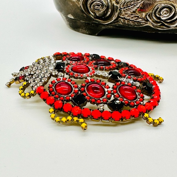 🐞 Huge Vintage Rhinestone Crystal Ladybug brooch - Picture 12 of 13